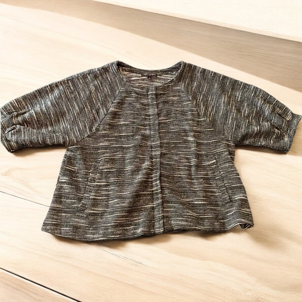 Banaba Republic Women’s Knut Zipup Crop Sweater Grey Puff Sleeves Size M - Picture 15 of 15